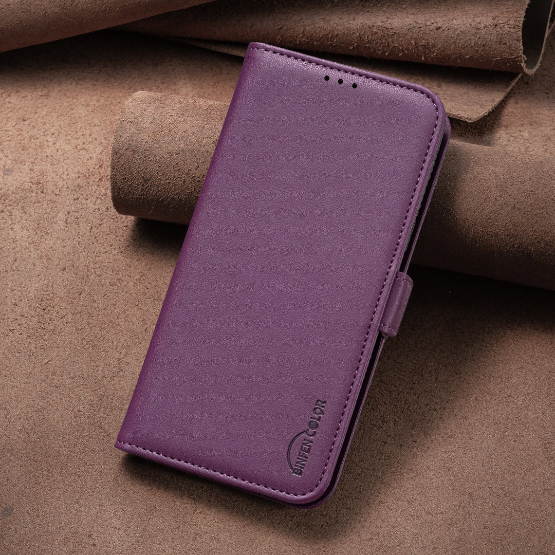 BINFEN COLOR BF31 For Samsung Galaxy S24 Ultra Case PU Leather Wallet Card Holder Protective Cover - Dark Purple
