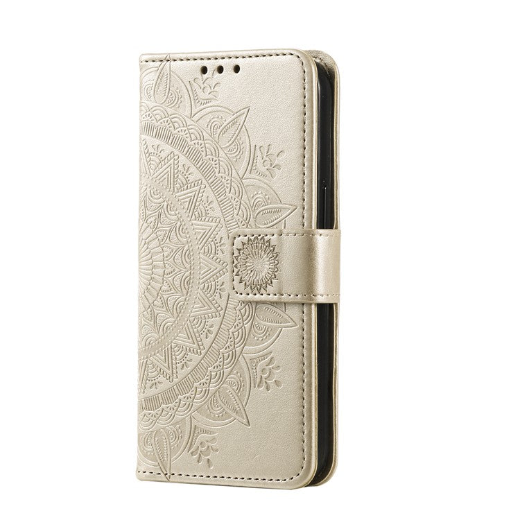 For OnePlus 12 5G Magnetic Phone Case Mandala Flower Imprinted PU Leather+TPU Cover - Gold