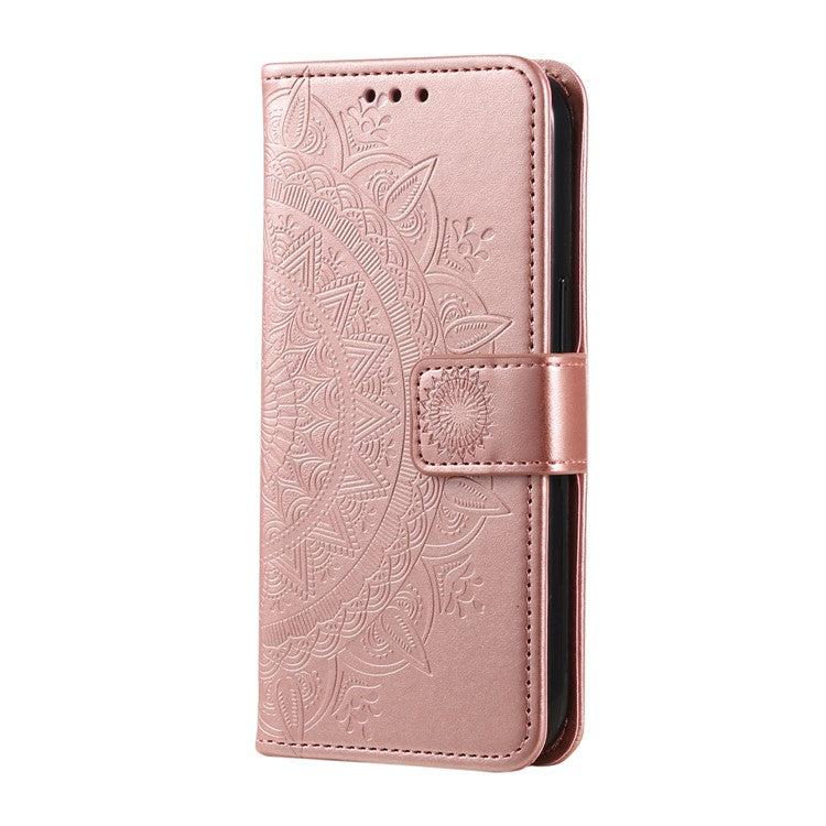 For OnePlus 12 5G Magnetic Phone Case Mandala Flower Imprinted PU Leather+TPU Cover - Rose Gold