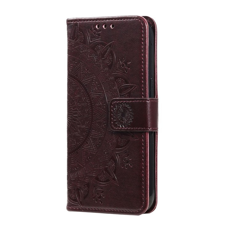 For OnePlus 12 5G Magnetic Phone Case Mandala Flower Imprinted PU Leather+TPU Cover - Brown