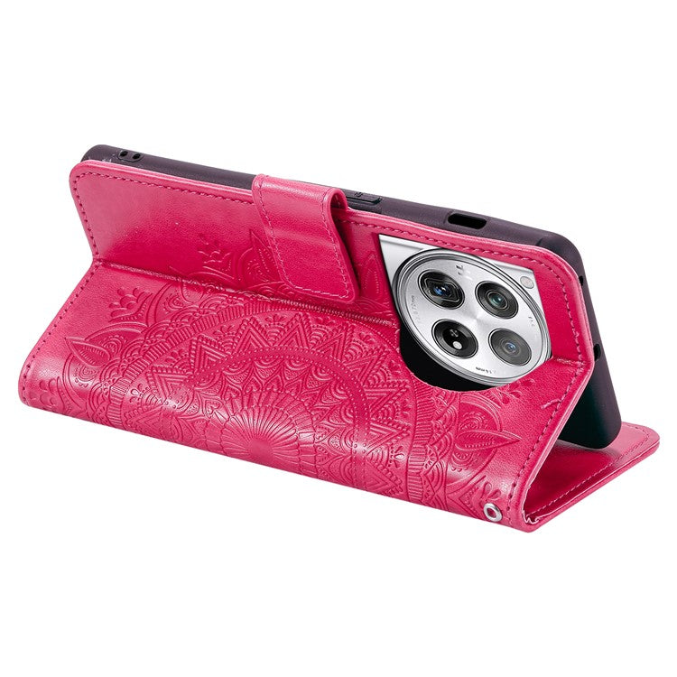 For OnePlus 12 5G Magnetic Phone Case Mandala Flower Imprinted PU Leather+TPU Cover - Rose