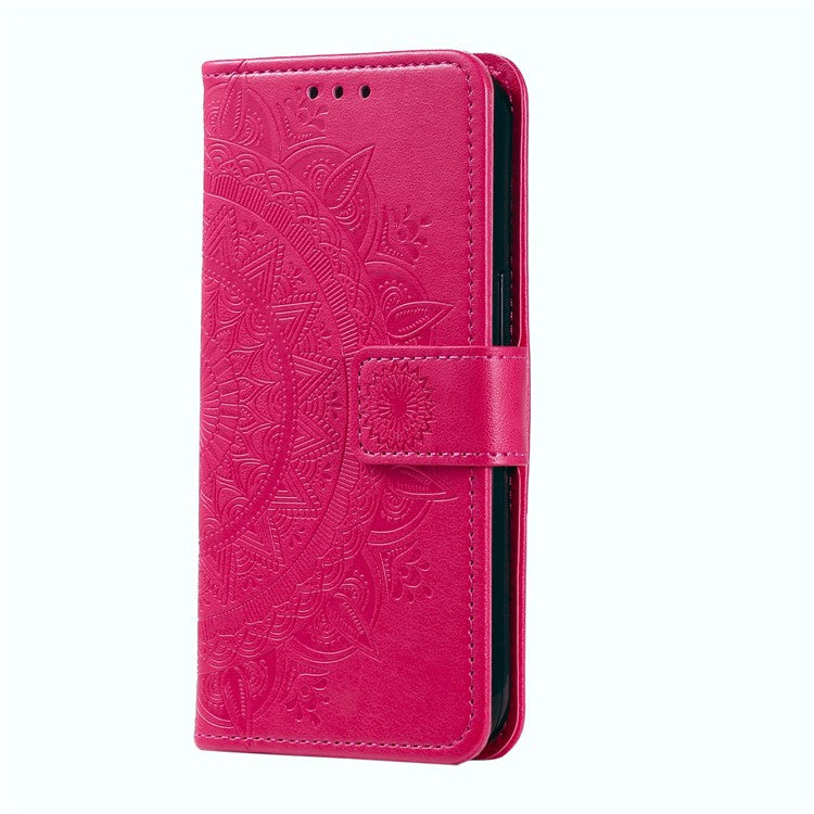 For OnePlus 12 5G Magnetic Phone Case Mandala Flower Imprinted PU Leather+TPU Cover - Rose