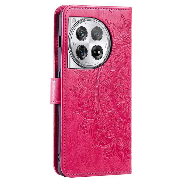 For OnePlus 12 5G Magnetic Phone Case Mandala Flower Imprinted PU Leather+TPU Cover - Rose