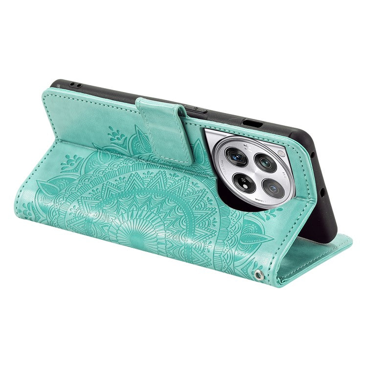 For OnePlus 12 5G Magnetic Phone Case Mandala Flower Imprinted PU Leather+TPU Cover - Green
