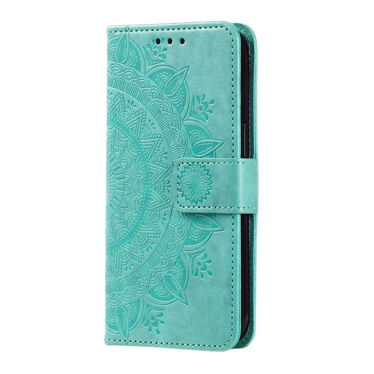 For OnePlus 12 5G Magnetic Phone Case Mandala Flower Imprinted PU Leather+TPU Cover - Green