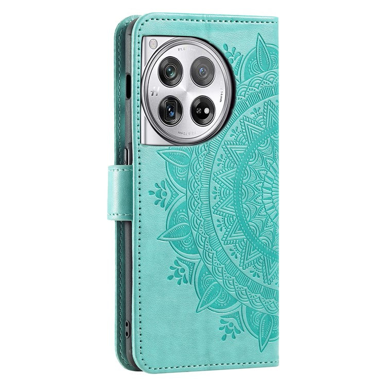 For OnePlus 12 5G Magnetic Phone Case Mandala Flower Imprinted PU Leather+TPU Cover - Green
