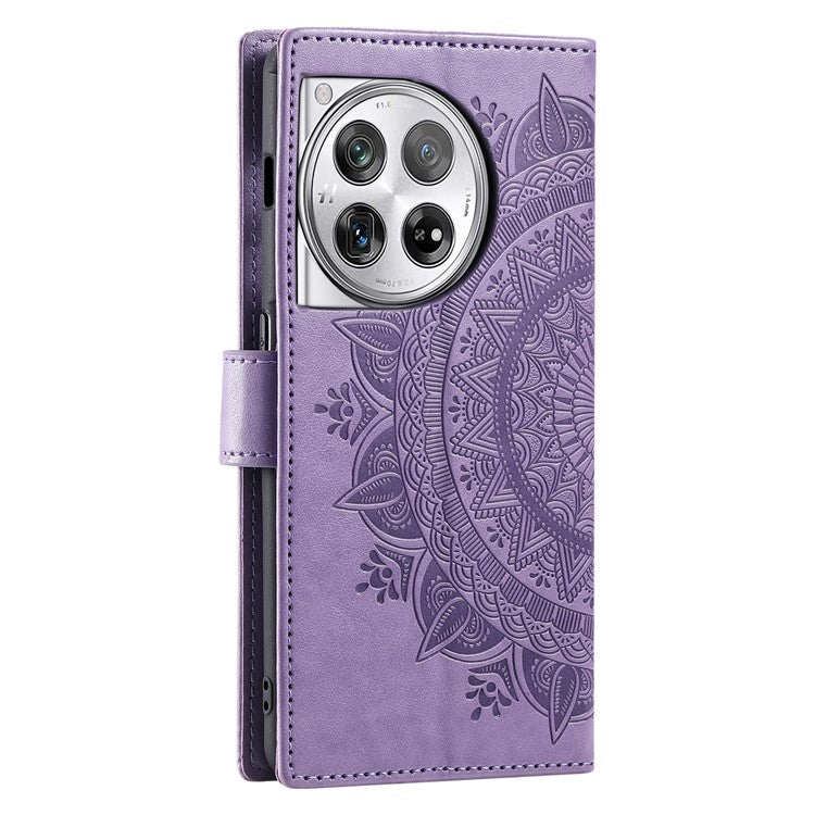 For OnePlus 12 5G Magnetic Phone Case Mandala Flower Imprinted PU Leather+TPU Cover - Purple