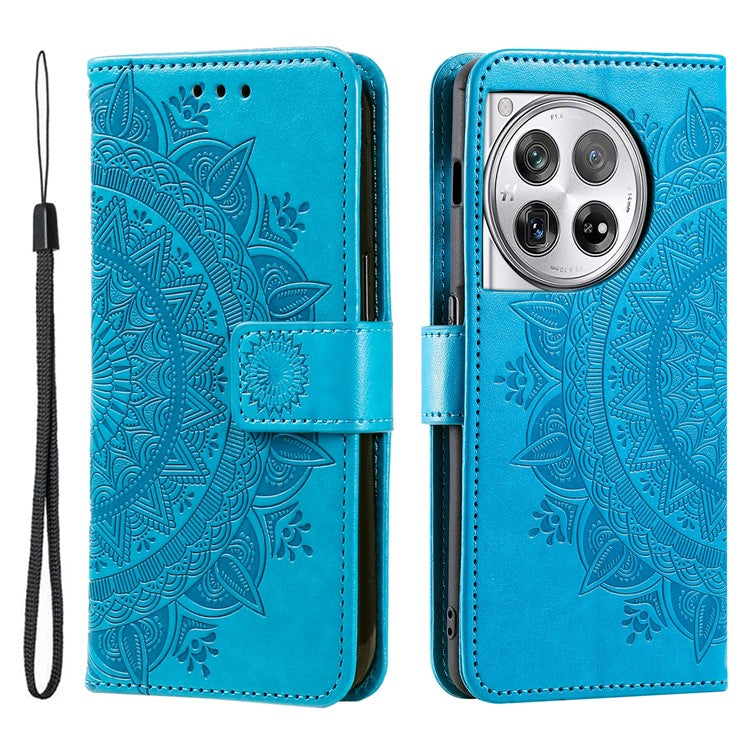 For OnePlus 12 5G Magnetic Phone Case Mandala Flower Imprinted PU Leather+TPU Cover - Blue