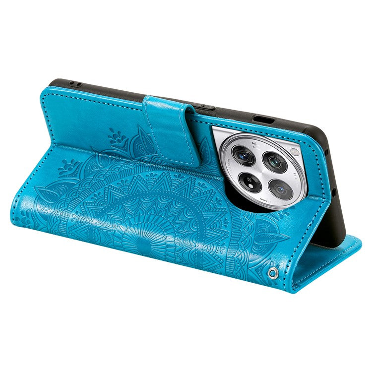 For OnePlus 12 5G Magnetic Phone Case Mandala Flower Imprinted PU Leather+TPU Cover - Blue