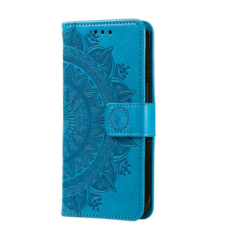 For OnePlus 12 5G Magnetic Phone Case Mandala Flower Imprinted PU Leather+TPU Cover - Blue