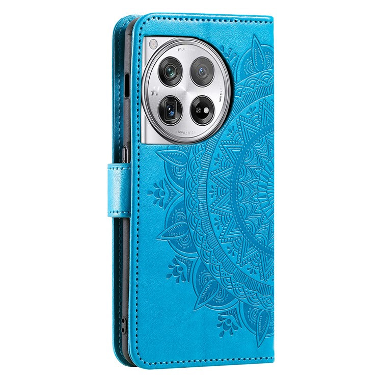 For OnePlus 12 5G Magnetic Phone Case Mandala Flower Imprinted PU Leather+TPU Cover - Blue