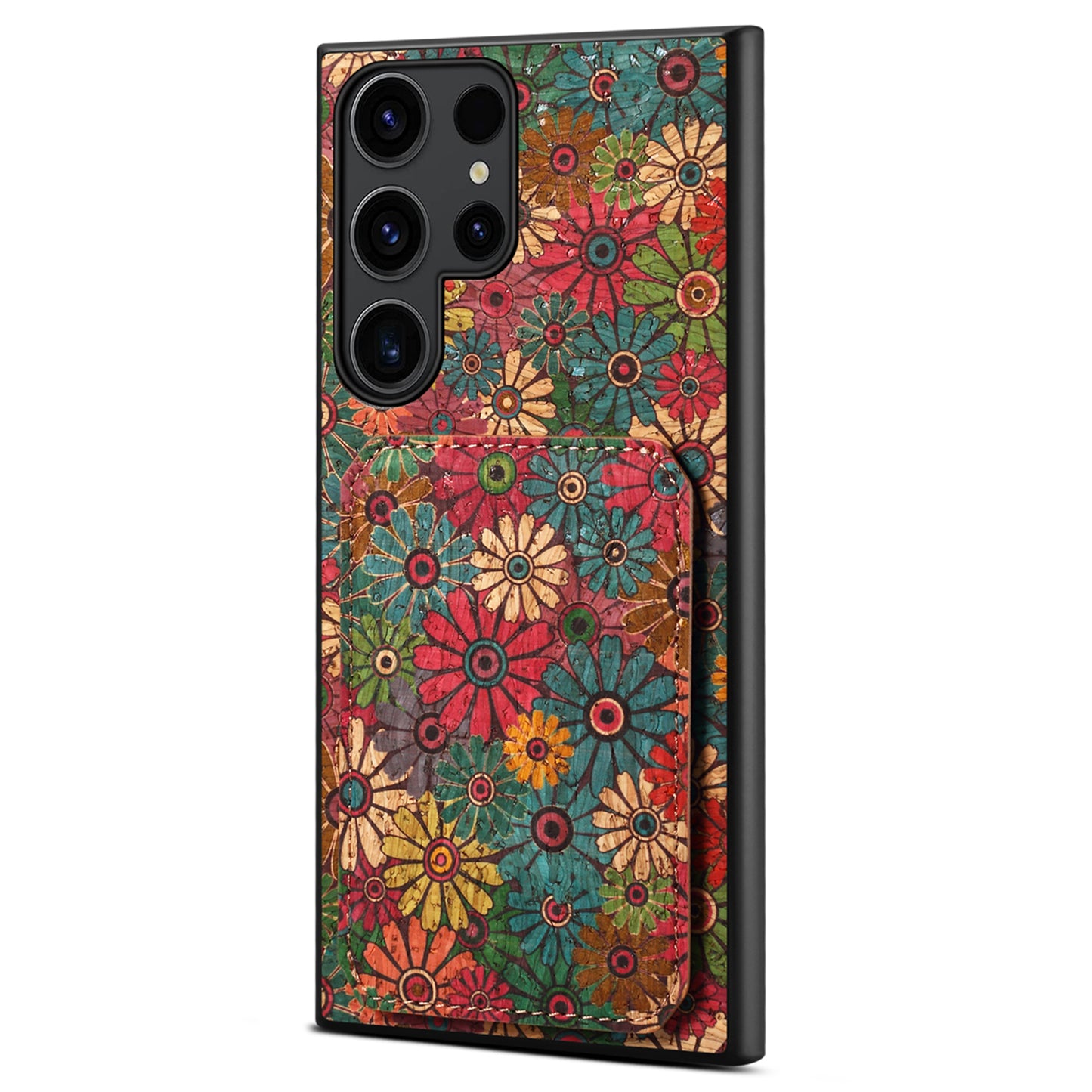 For Samsung Galaxy S24 Ultra Floral Phone Case Card Holder Kickstand Cover - Spring / Green