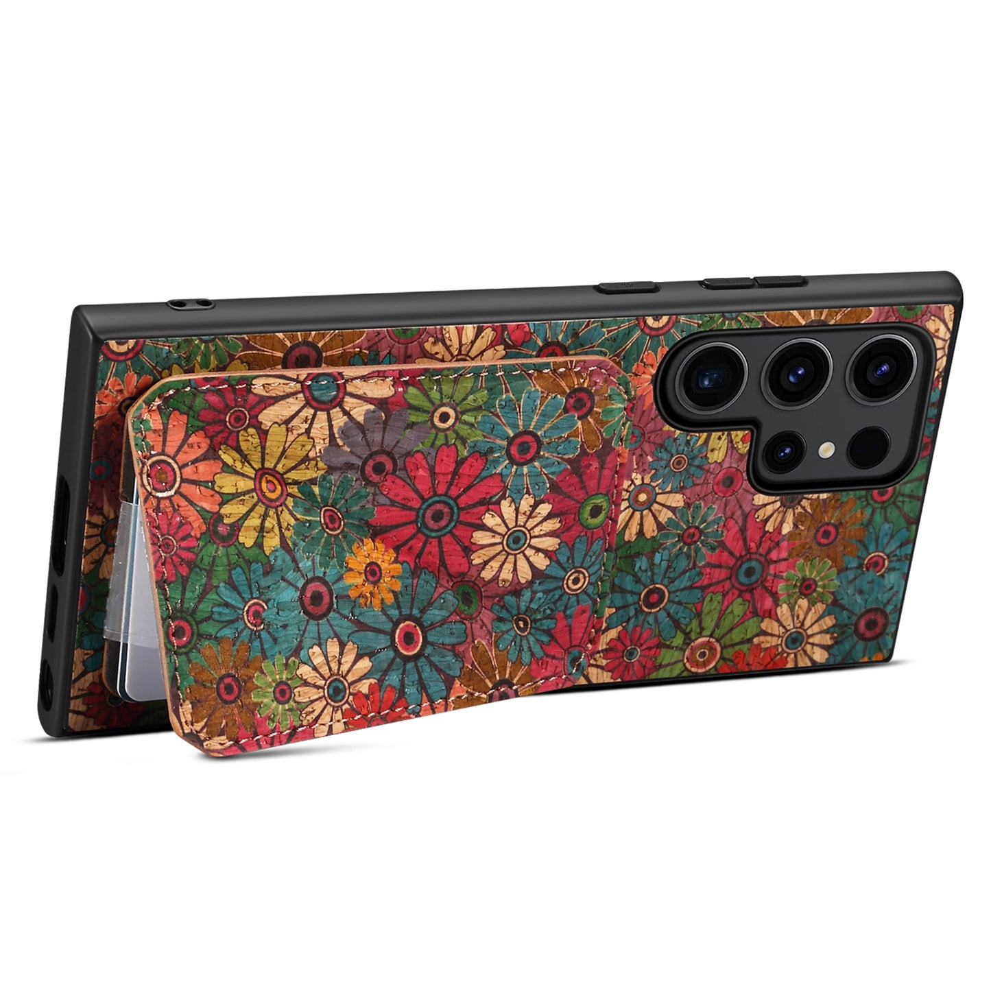 For Samsung Galaxy S24 Ultra Floral Phone Case Card Holder Kickstand Cover - Spring / Green