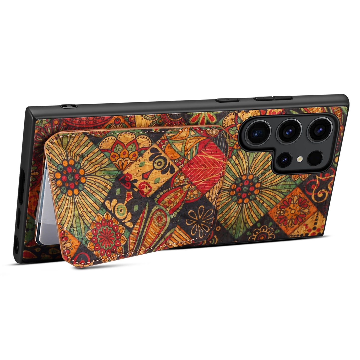 For Samsung Galaxy S24 Ultra Floral Phone Case Card Holder Kickstand Cover - Autumn / Yellow