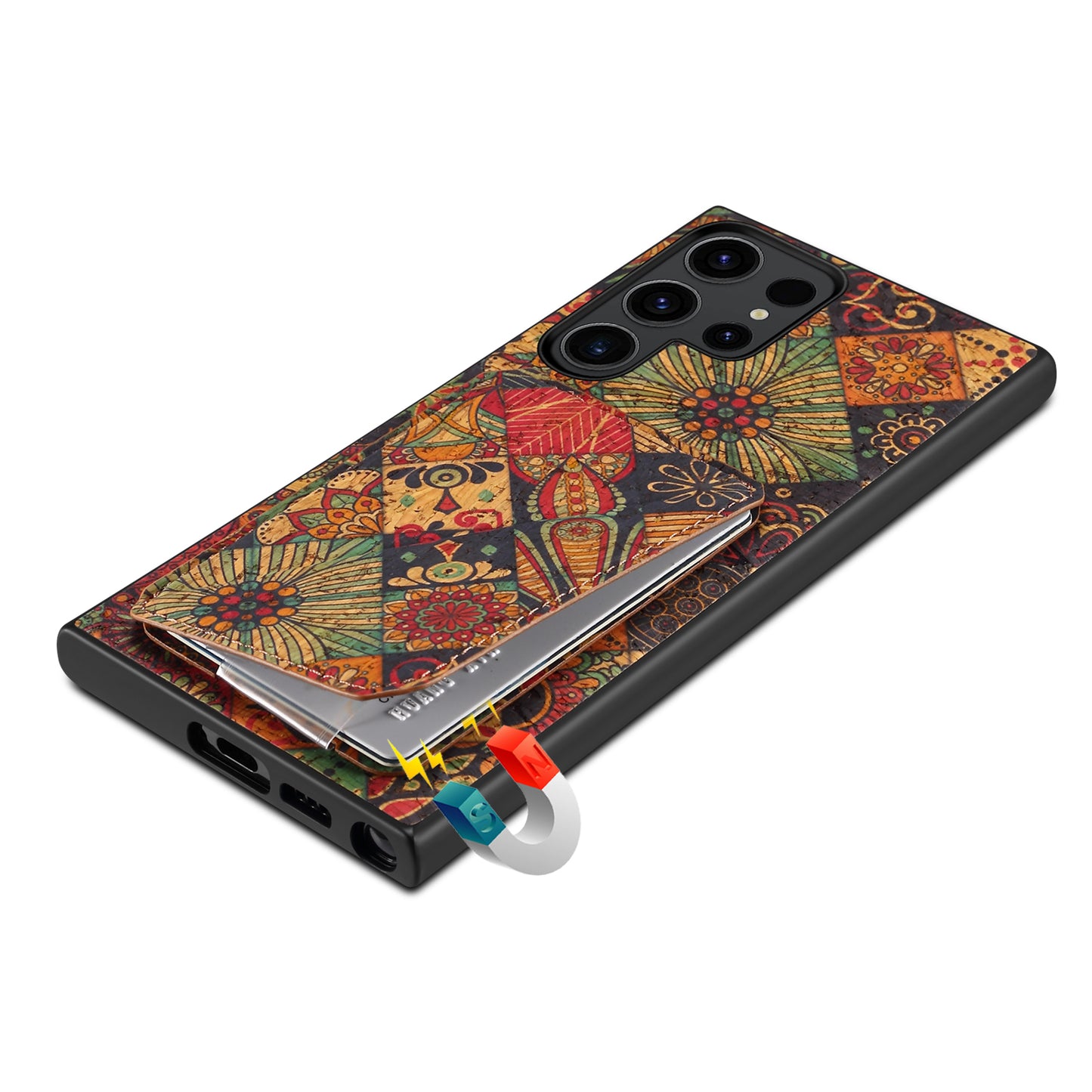 For Samsung Galaxy S24 Ultra Floral Phone Case Card Holder Kickstand Cover - Autumn / Yellow