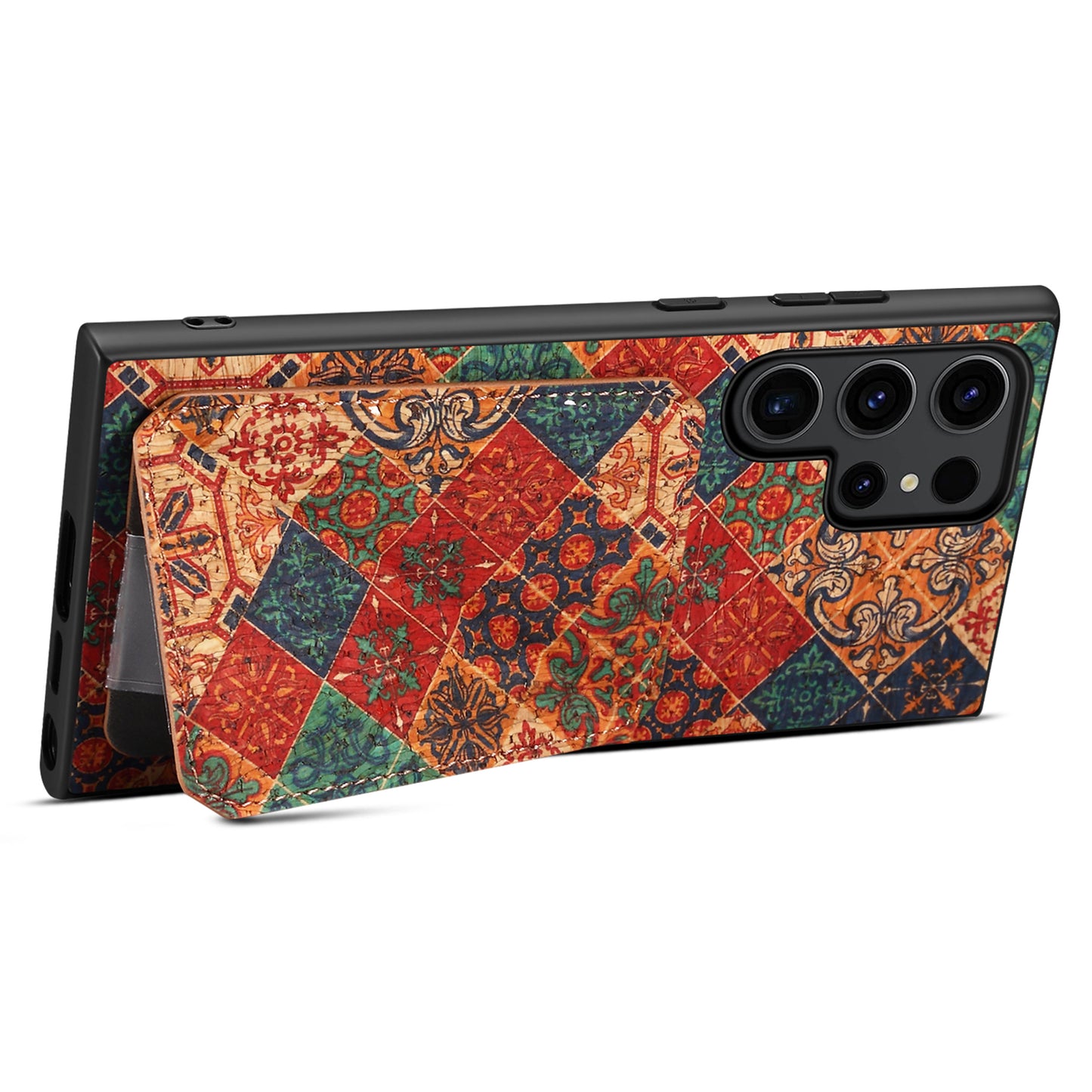 For Samsung Galaxy S24 Ultra Floral Phone Case Card Holder Kickstand Cover - Winter / Blue