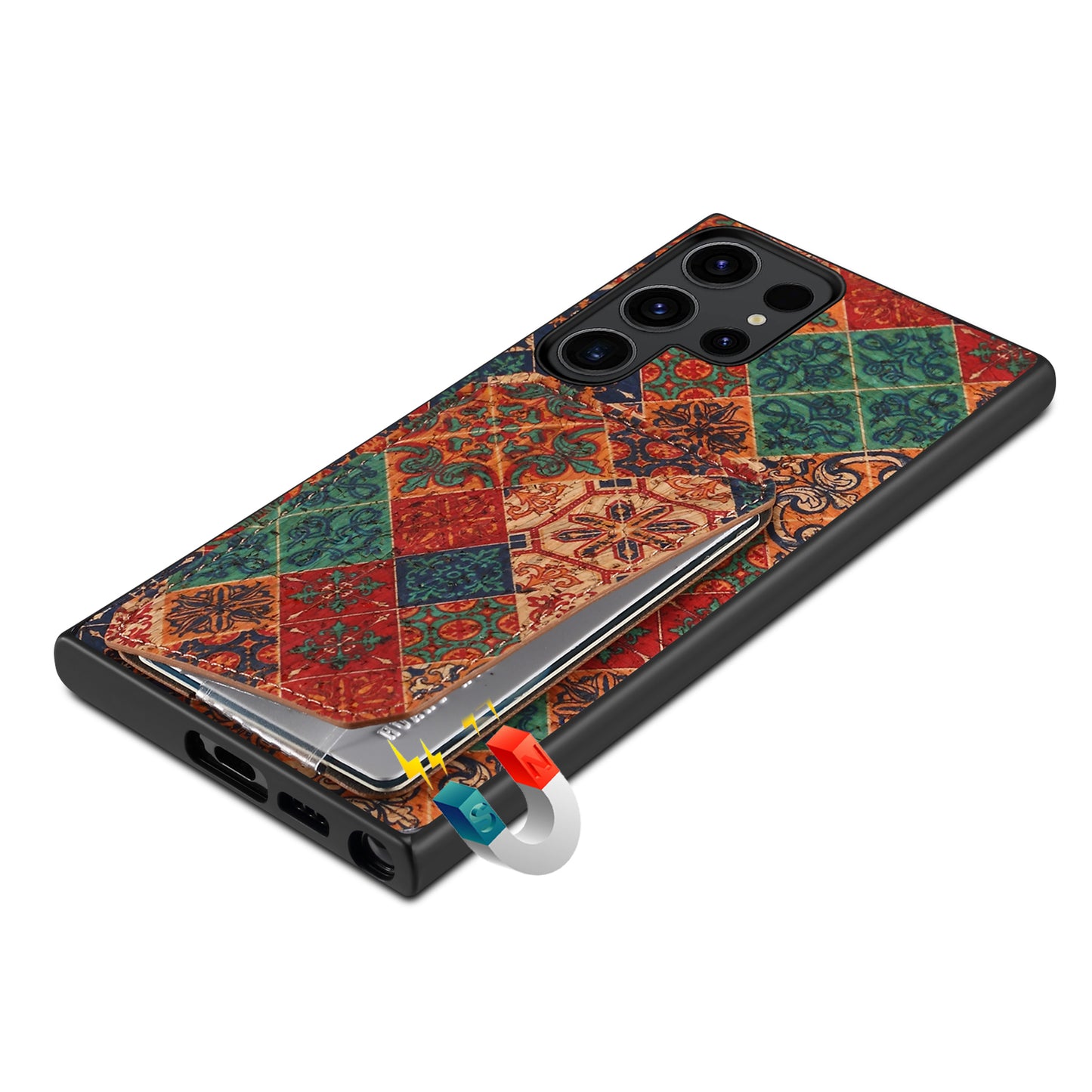 For Samsung Galaxy S24 Ultra Floral Phone Case Card Holder Kickstand Cover - Winter / Blue