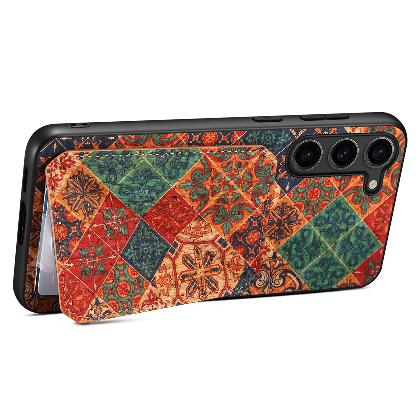 For Samsung Galaxy S24+ Card Holder Case Flower Floral Design Phone Cover - Winter / Blue