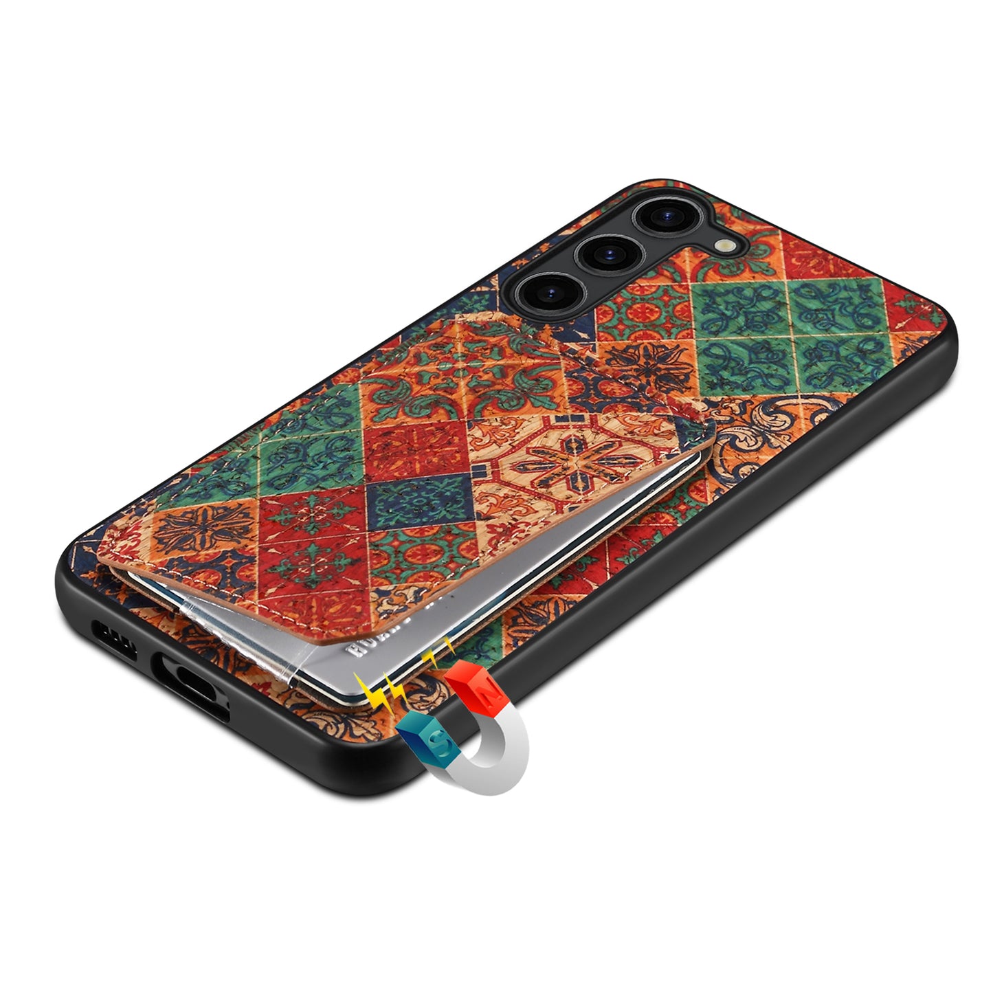For Samsung Galaxy S24+ Card Holder Case Flower Floral Design Phone Cover - Winter / Blue