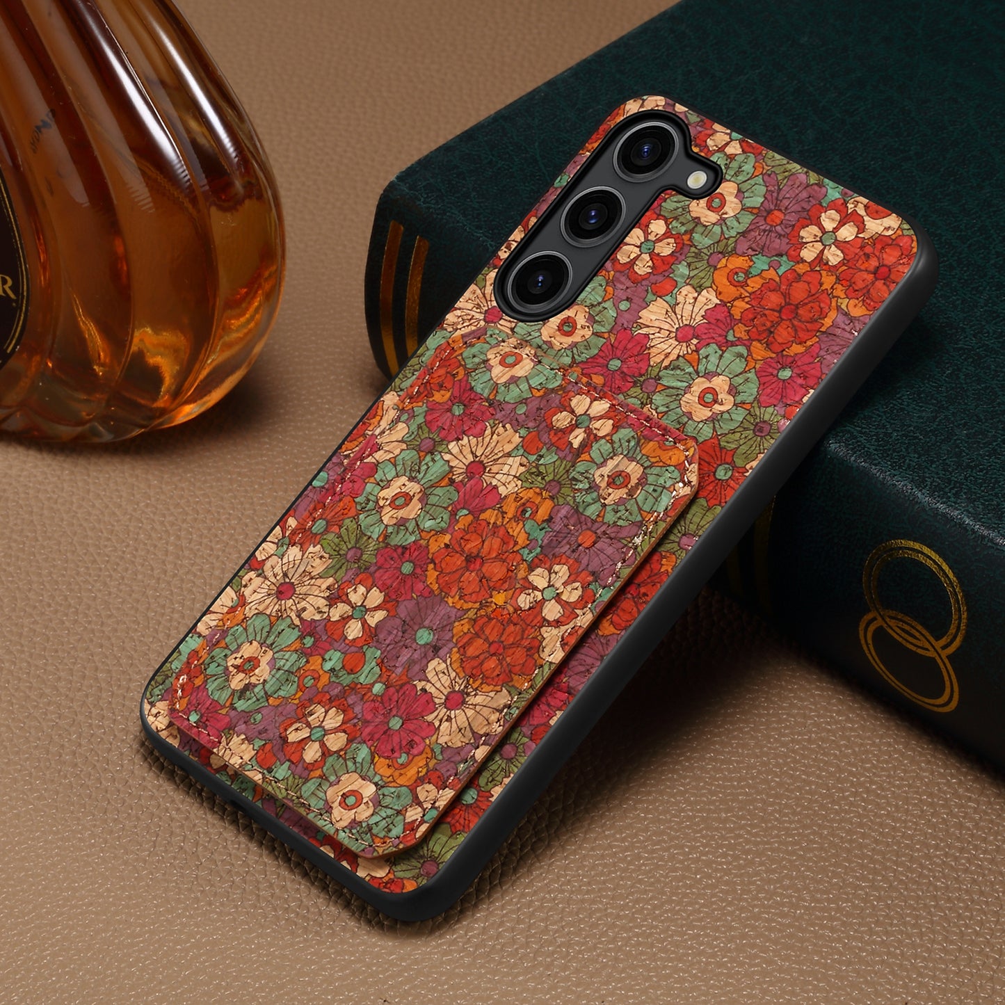 For Samsung Galaxy S24+ Card Holder Case Flower Floral Design Phone Cover - Summer / Red