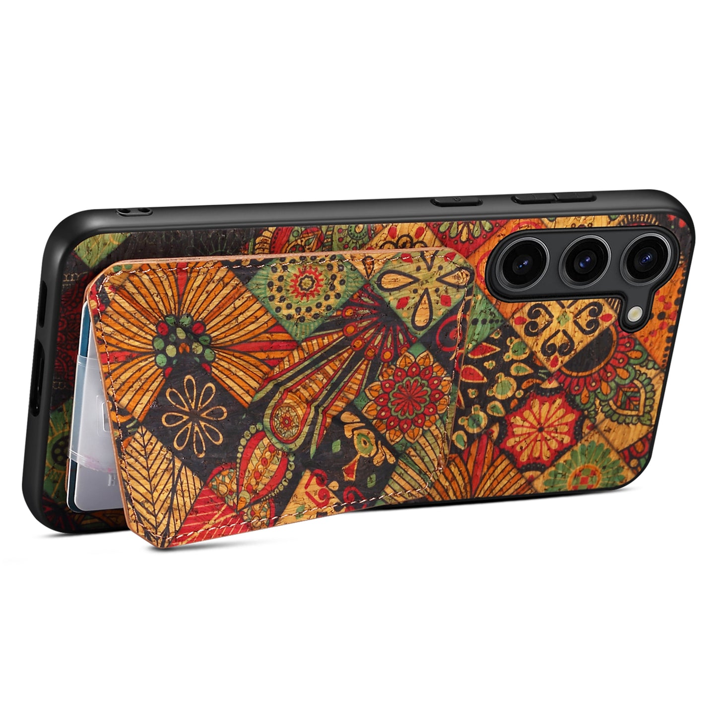 For Samsung Galaxy S24+ Card Holder Case Flower Floral Design Phone Cover - Autumn / Yellow