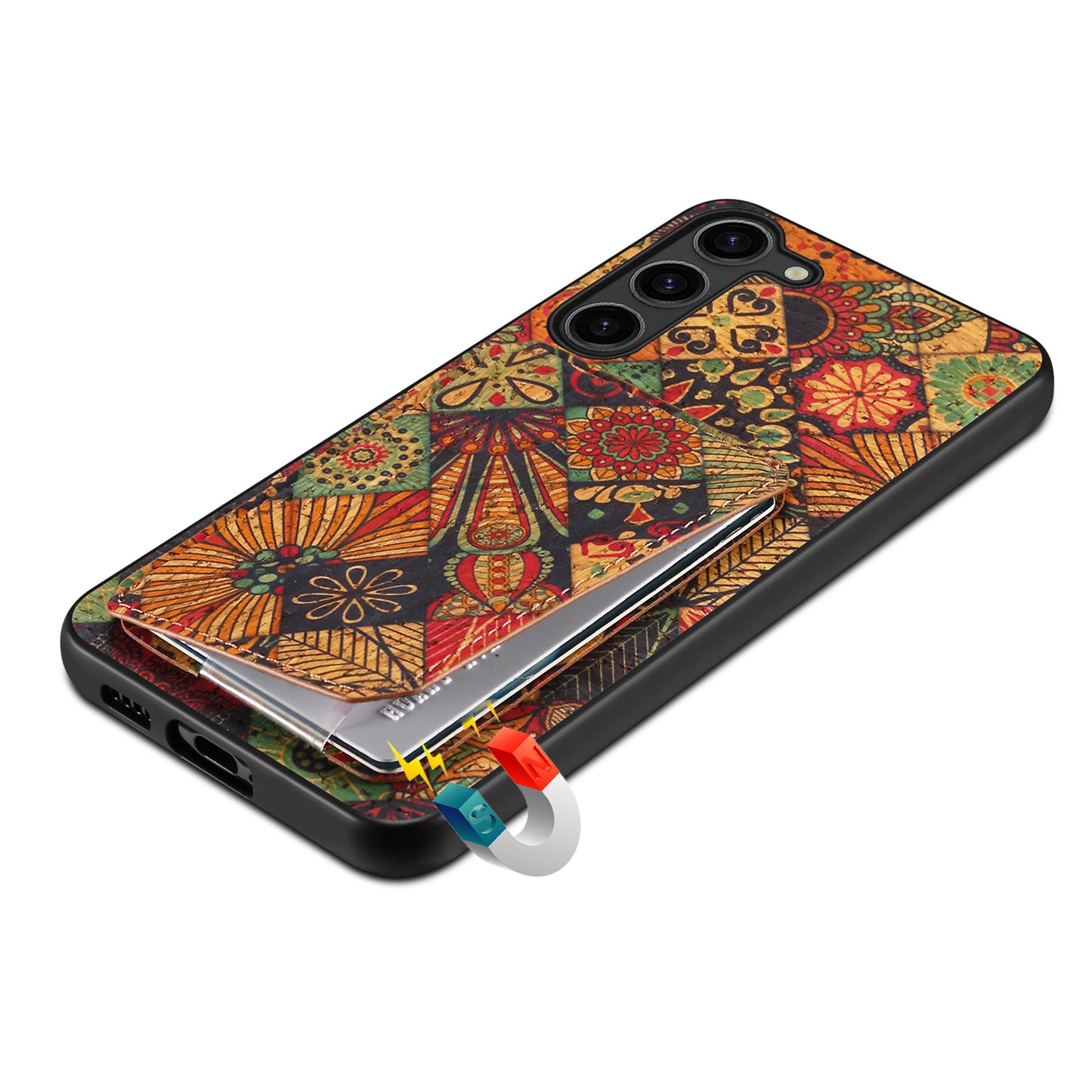 For Samsung Galaxy S24+ Card Holder Case Flower Floral Design Phone Cover - Autumn / Yellow