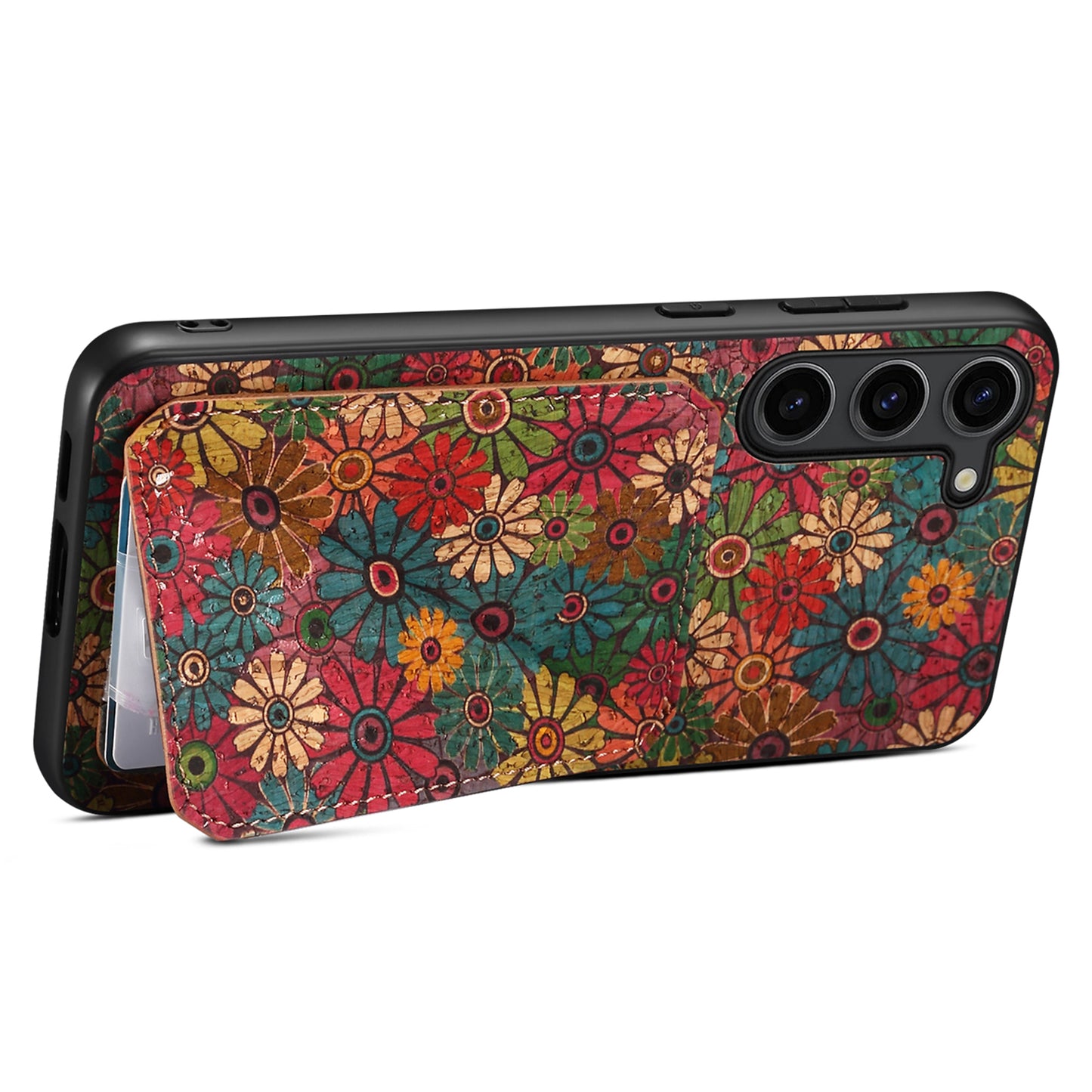For Samsung Galaxy S24 Phone Case Blooming Floral Pattern Kickstand PU Leather Cover - Spring / Green