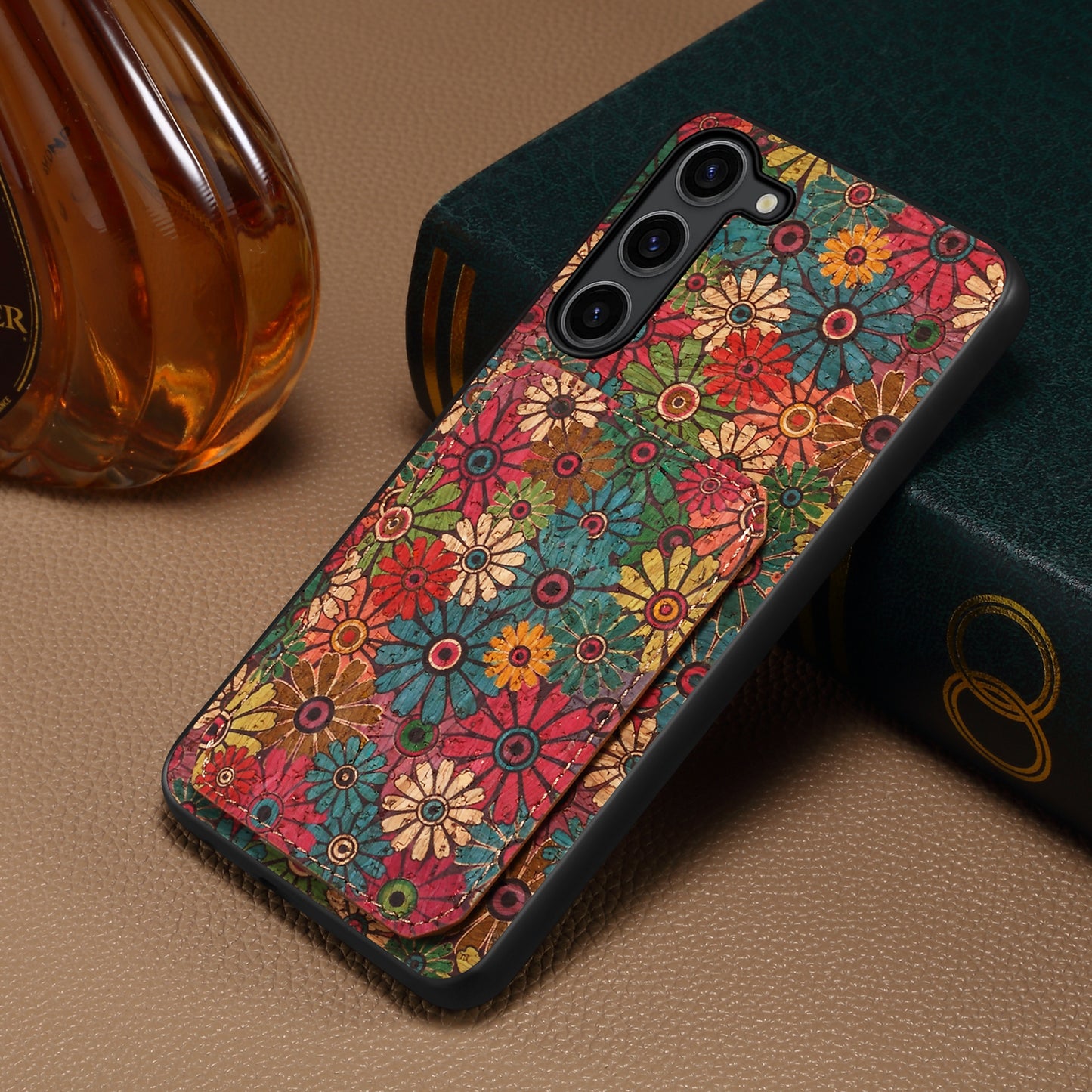 For Samsung Galaxy S24 Phone Case Blooming Floral Pattern Kickstand PU Leather Cover - Spring / Green