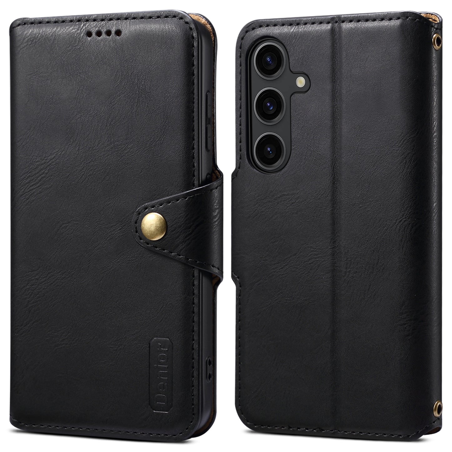 DENIOR For Samsung Galaxy S24 Leather Wallet Case Stand Cover Cowhide Texture - Black