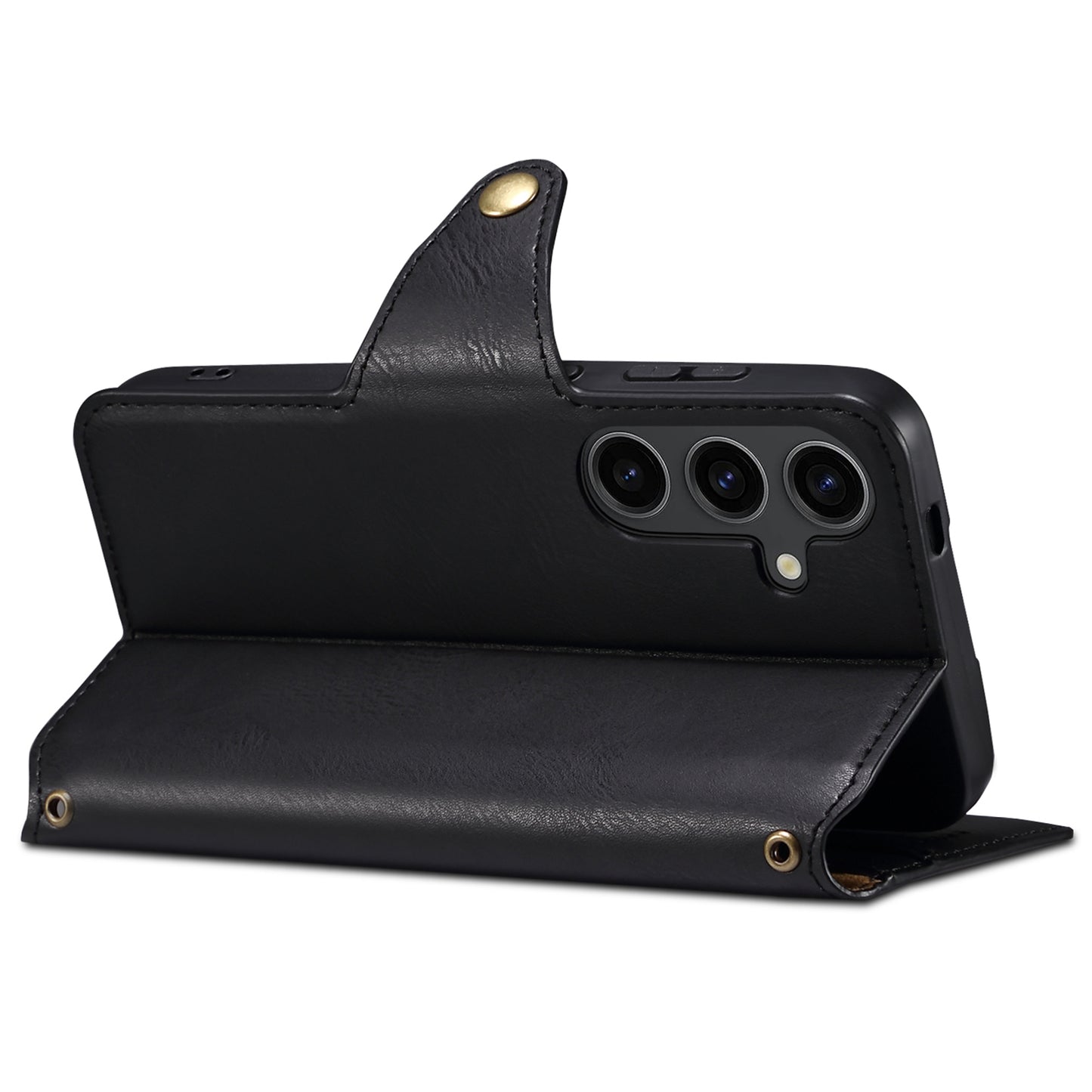 DENIOR For Samsung Galaxy S24 Leather Wallet Case Stand Cover Cowhide Texture - Black