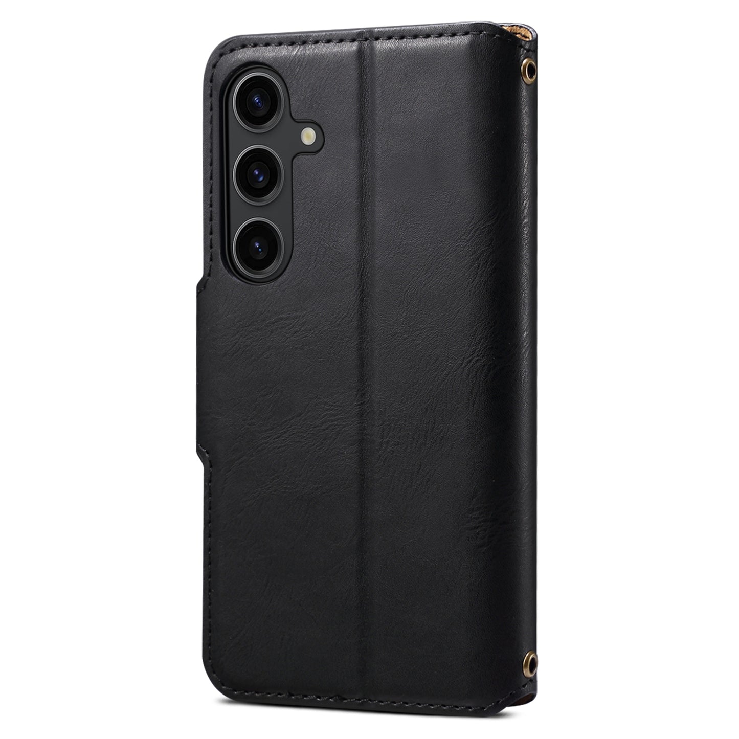 DENIOR For Samsung Galaxy S24 Leather Wallet Case Stand Cover Cowhide Texture - Black