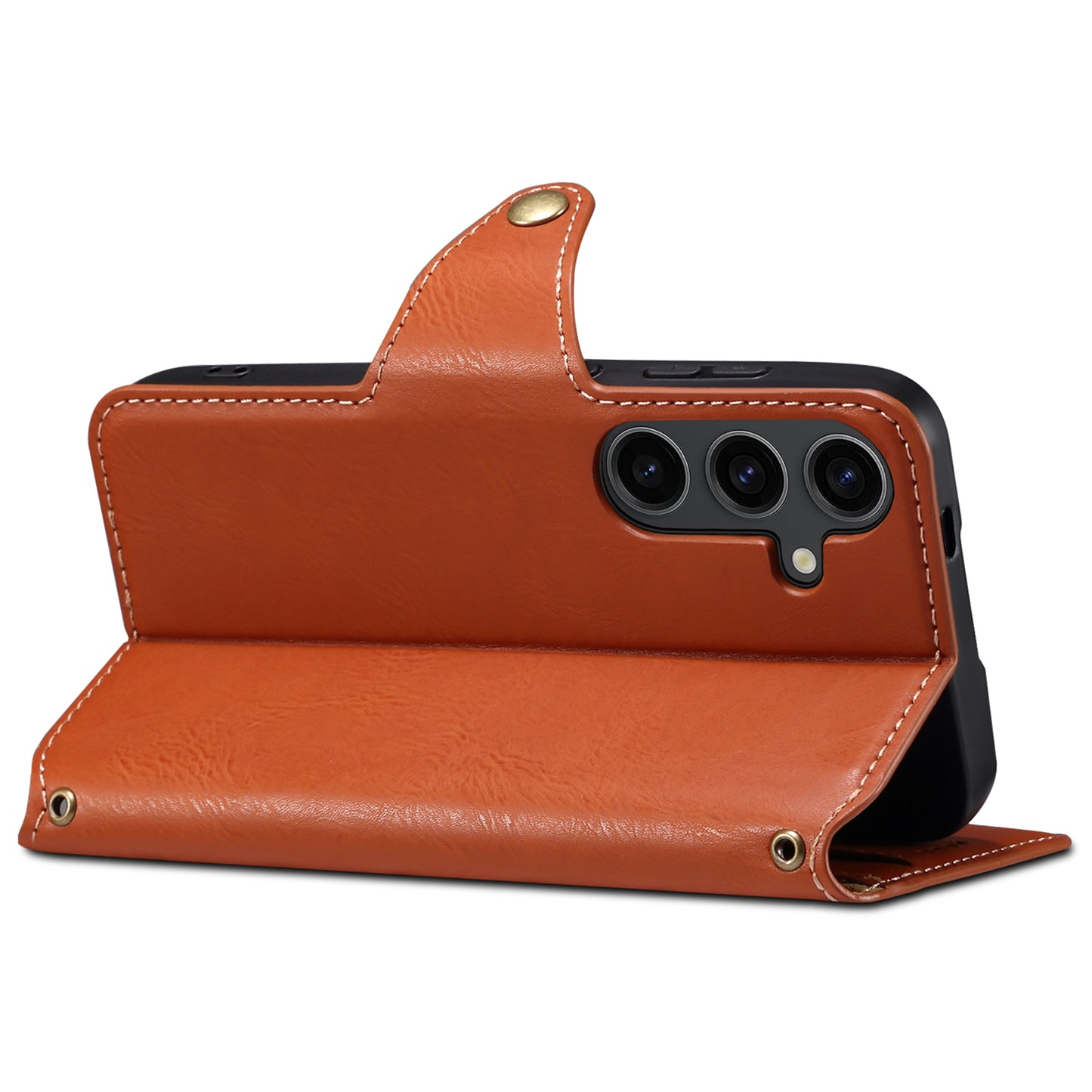 DENIOR For Samsung Galaxy S24 Leather Wallet Case Stand Cover Cowhide Texture - Brown