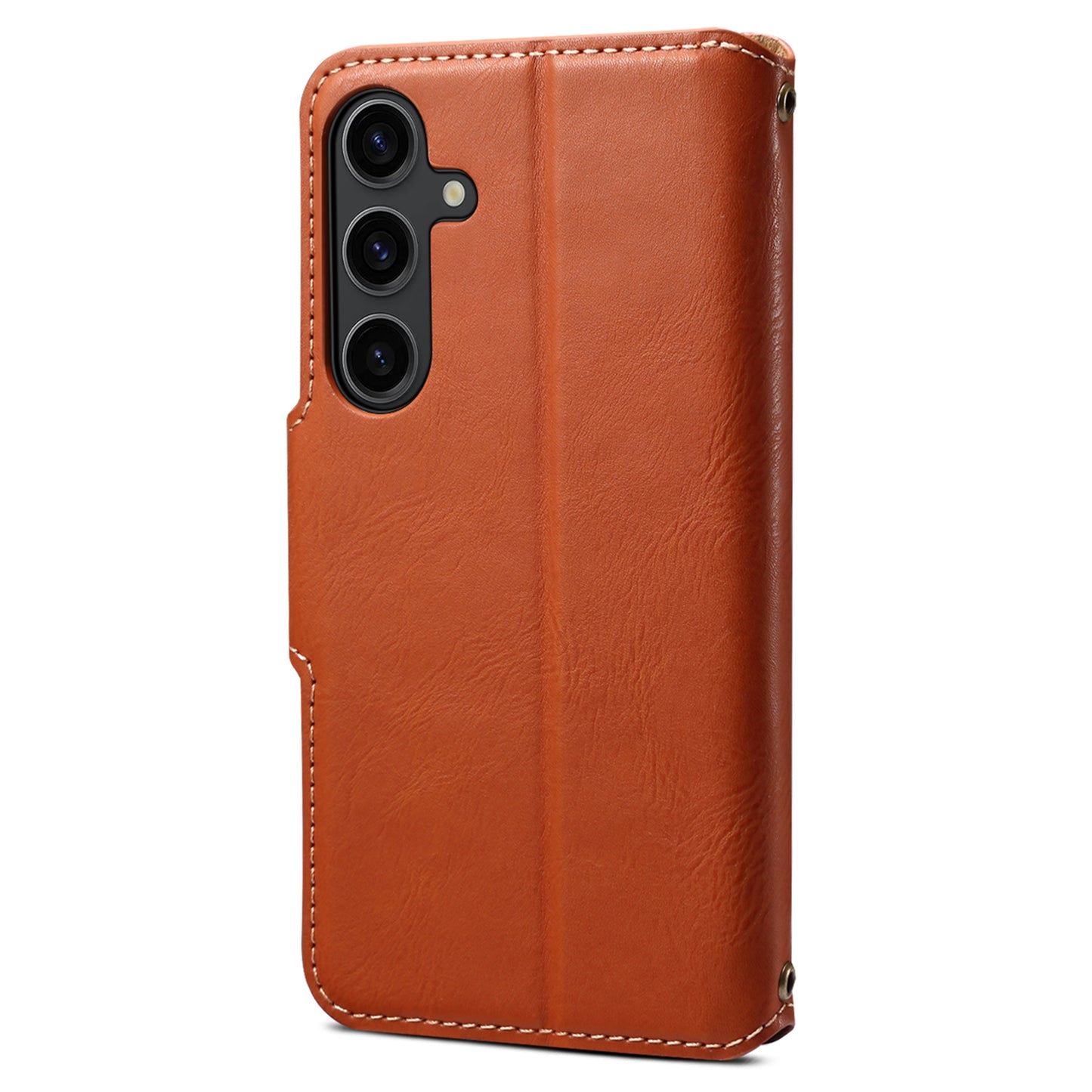 DENIOR For Samsung Galaxy S24 Leather Wallet Case Stand Cover Cowhide Texture - Brown