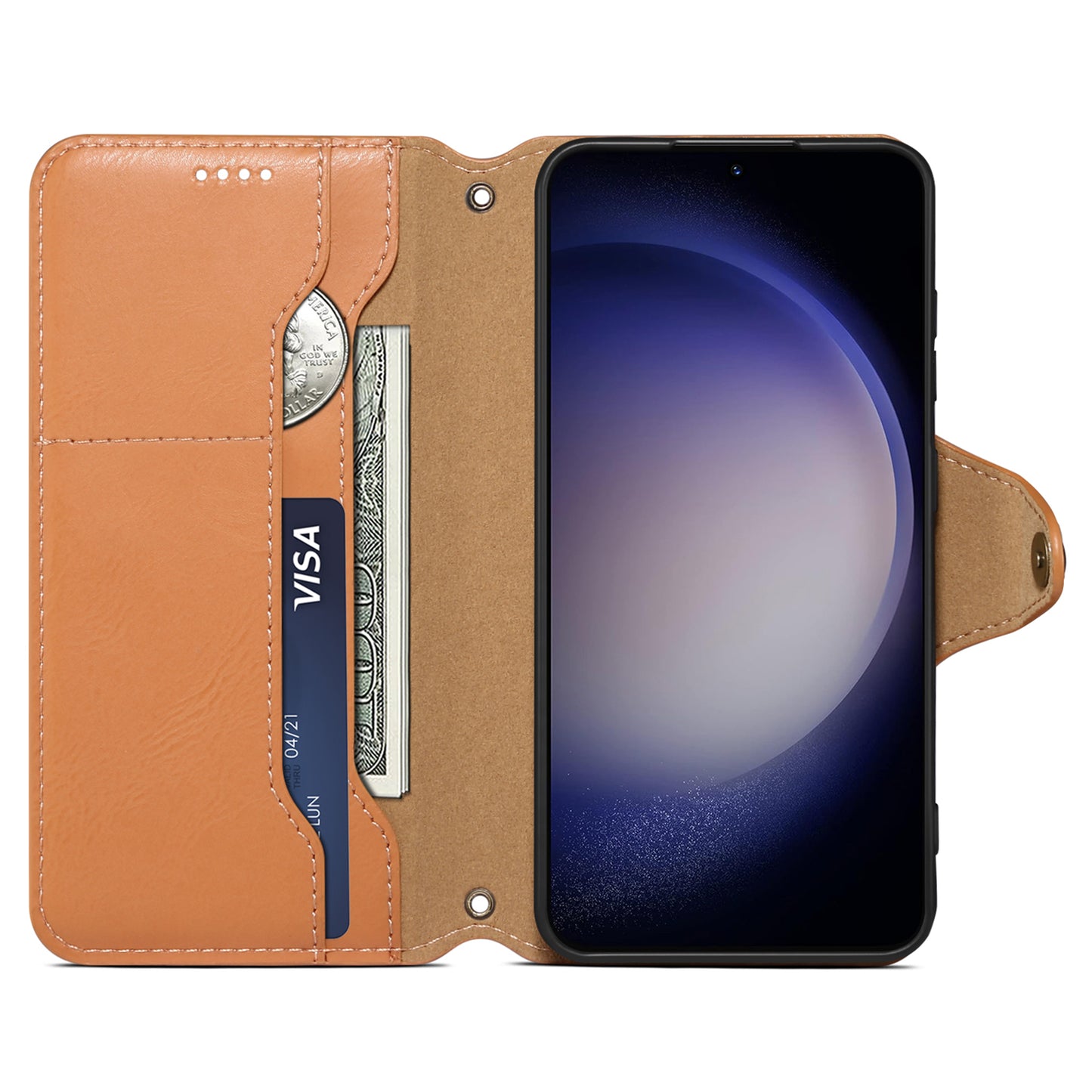DENIOR For Samsung Galaxy S24+ Phone Case Cowhide Texture Leather Wallet Cover - Khaki