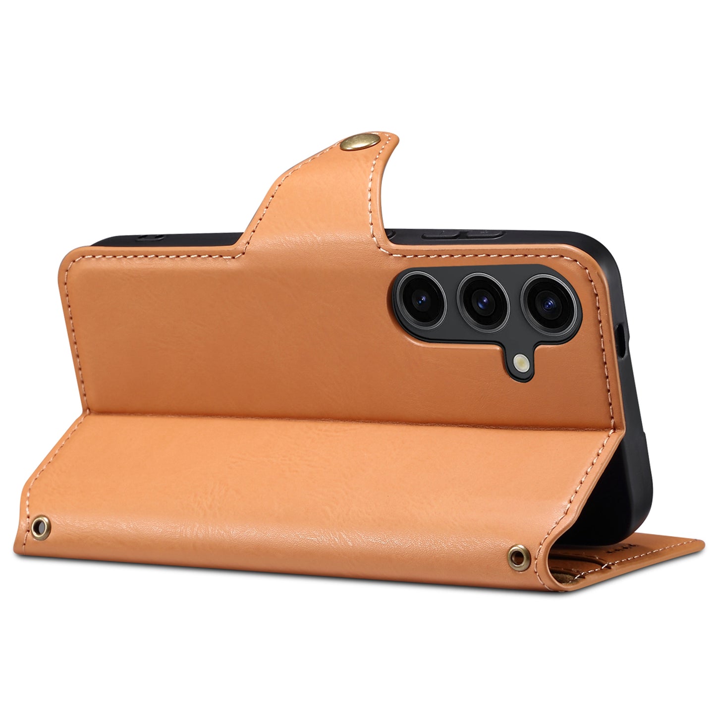 DENIOR For Samsung Galaxy S24+ Phone Case Cowhide Texture Leather Wallet Cover - Khaki