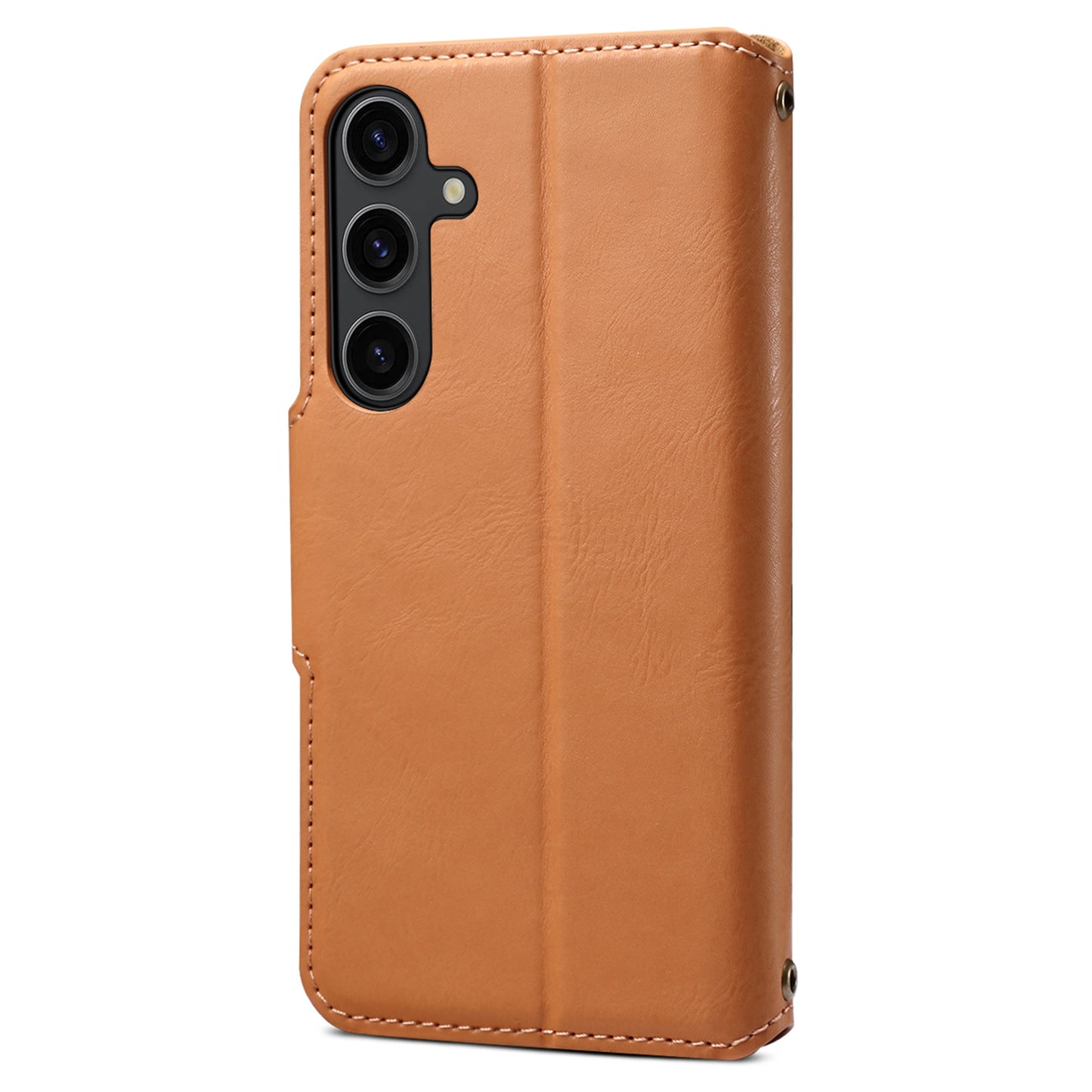 DENIOR For Samsung Galaxy S24+ Phone Case Cowhide Texture Leather Wallet Cover - Khaki