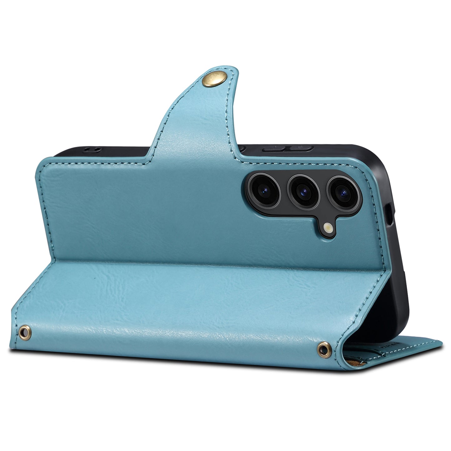 DENIOR For Samsung Galaxy S24+ Phone Case Cowhide Texture Leather Wallet Cover - Blue