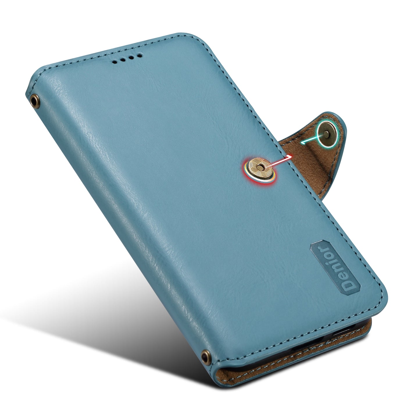 DENIOR For Samsung Galaxy S24+ Phone Case Cowhide Texture Leather Wallet Cover - Blue