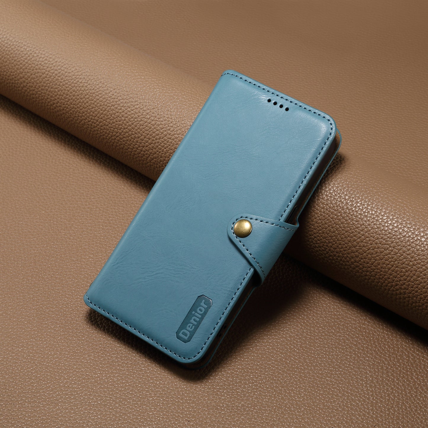 DENIOR For Samsung Galaxy S24+ Phone Case Cowhide Texture Leather Wallet Cover - Blue
