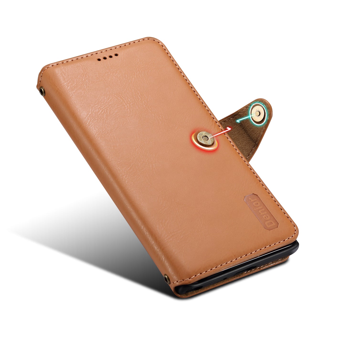 DENIOR For Samsung Galaxy S24 Ultra Case Cowhide Texture Leather Wallet Cover - Khaki