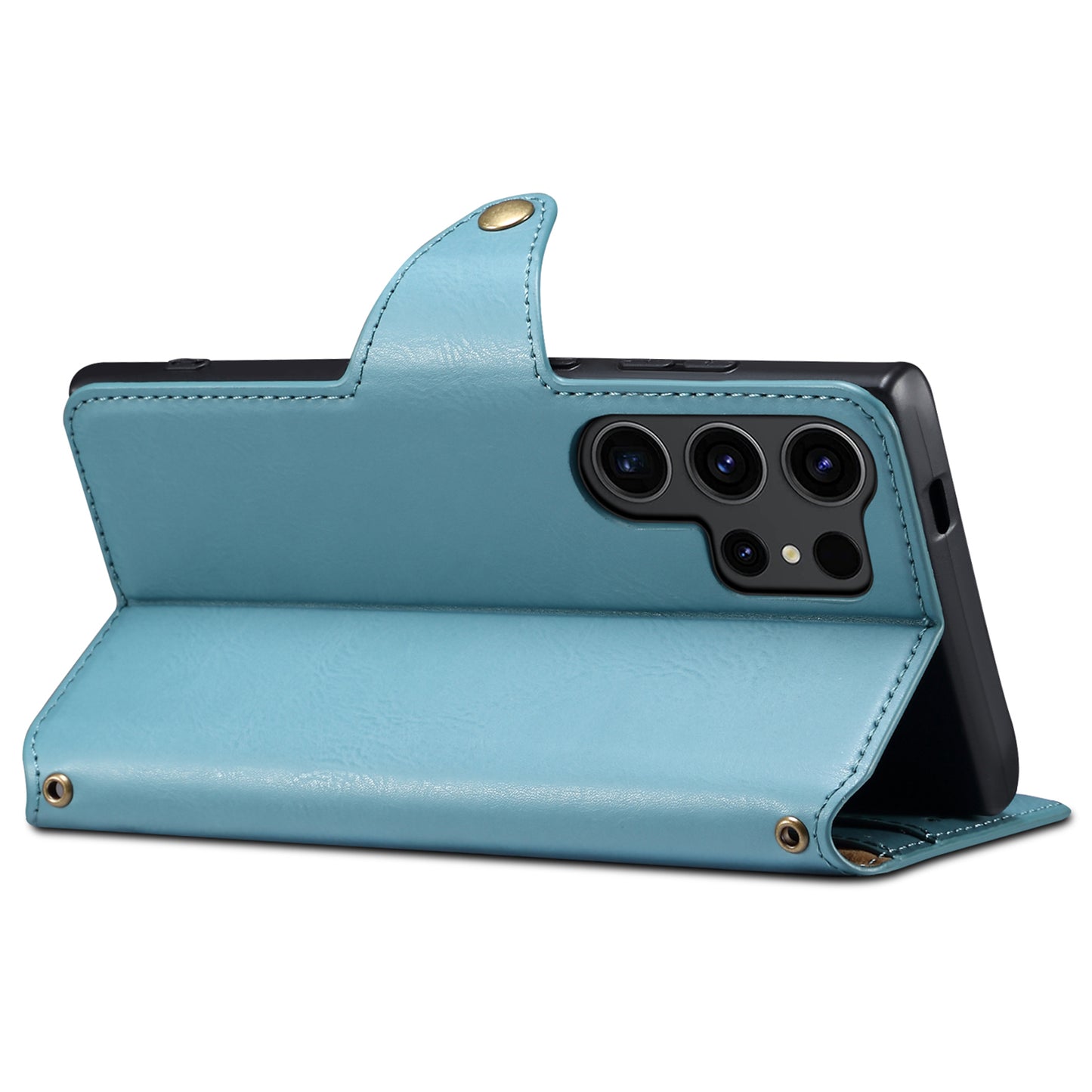DENIOR For Samsung Galaxy S24 Ultra Case Cowhide Texture Leather Wallet Cover - Blue