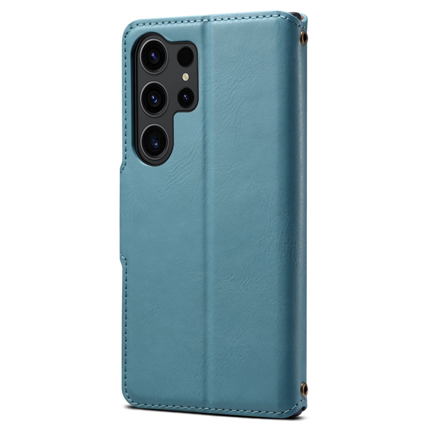 DENIOR For Samsung Galaxy S24 Ultra Case Cowhide Texture Leather Wallet Cover - Blue