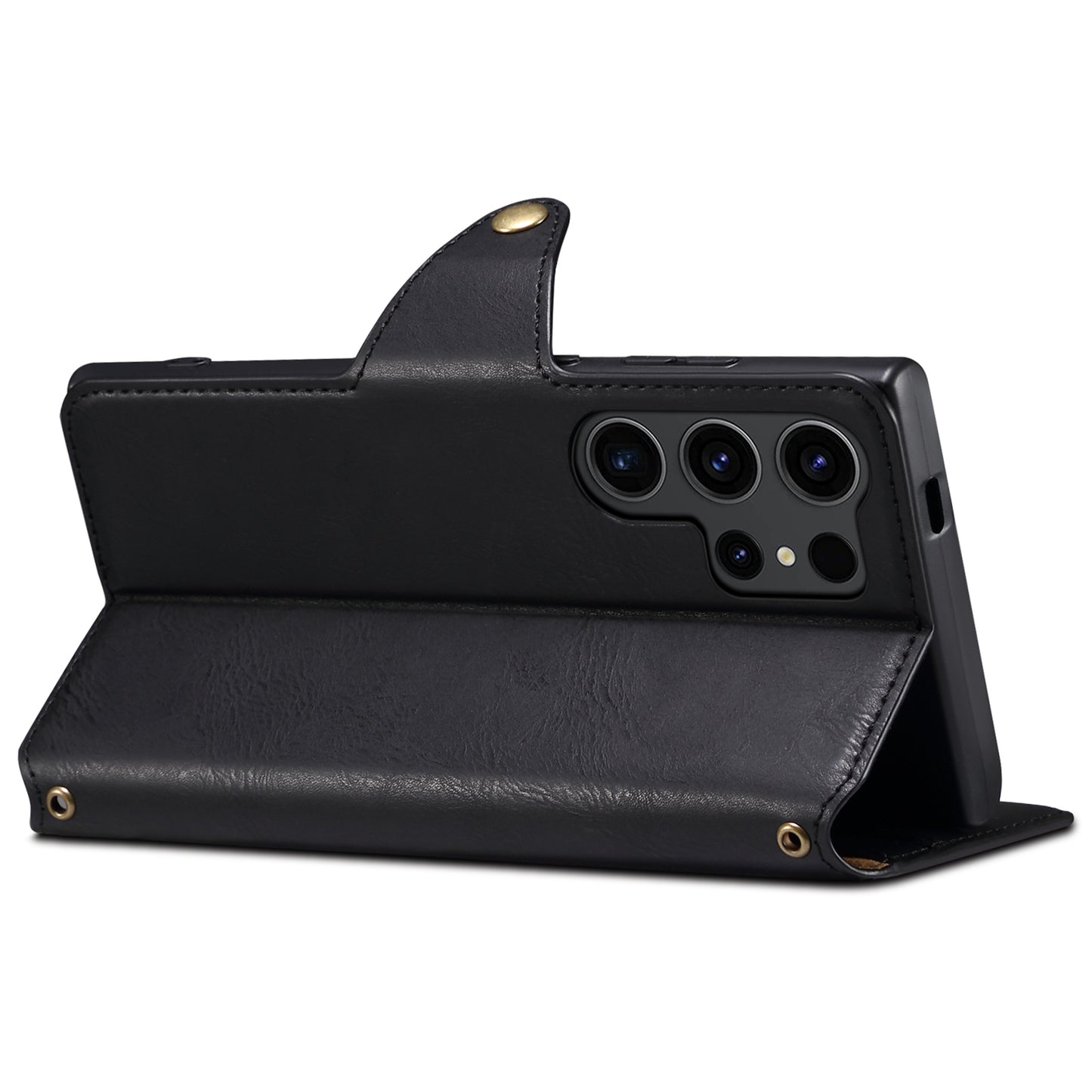 DENIOR For Samsung Galaxy S24 Ultra Case Cowhide Texture Leather Wallet Cover - Black