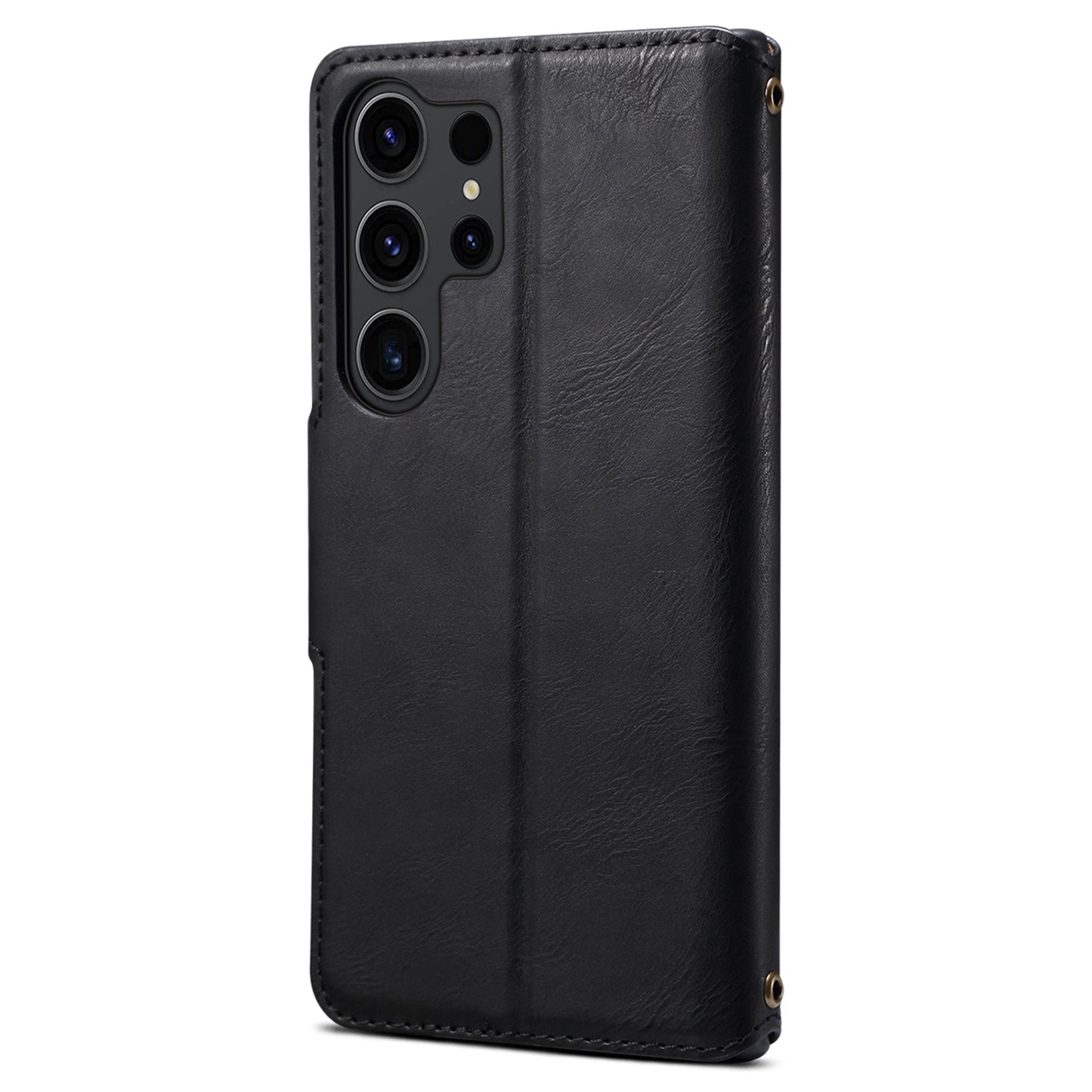 DENIOR For Samsung Galaxy S24 Ultra Case Cowhide Texture Leather Wallet Cover - Black