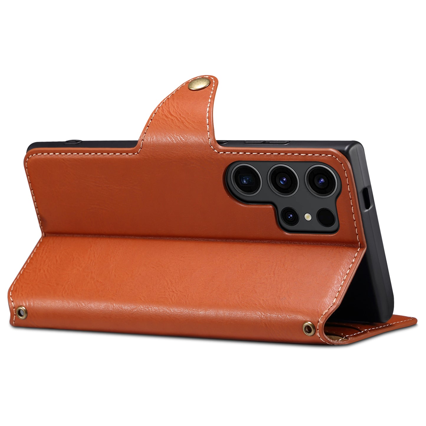 DENIOR For Samsung Galaxy S24 Ultra Case Cowhide Texture Leather Wallet Cover - Brown
