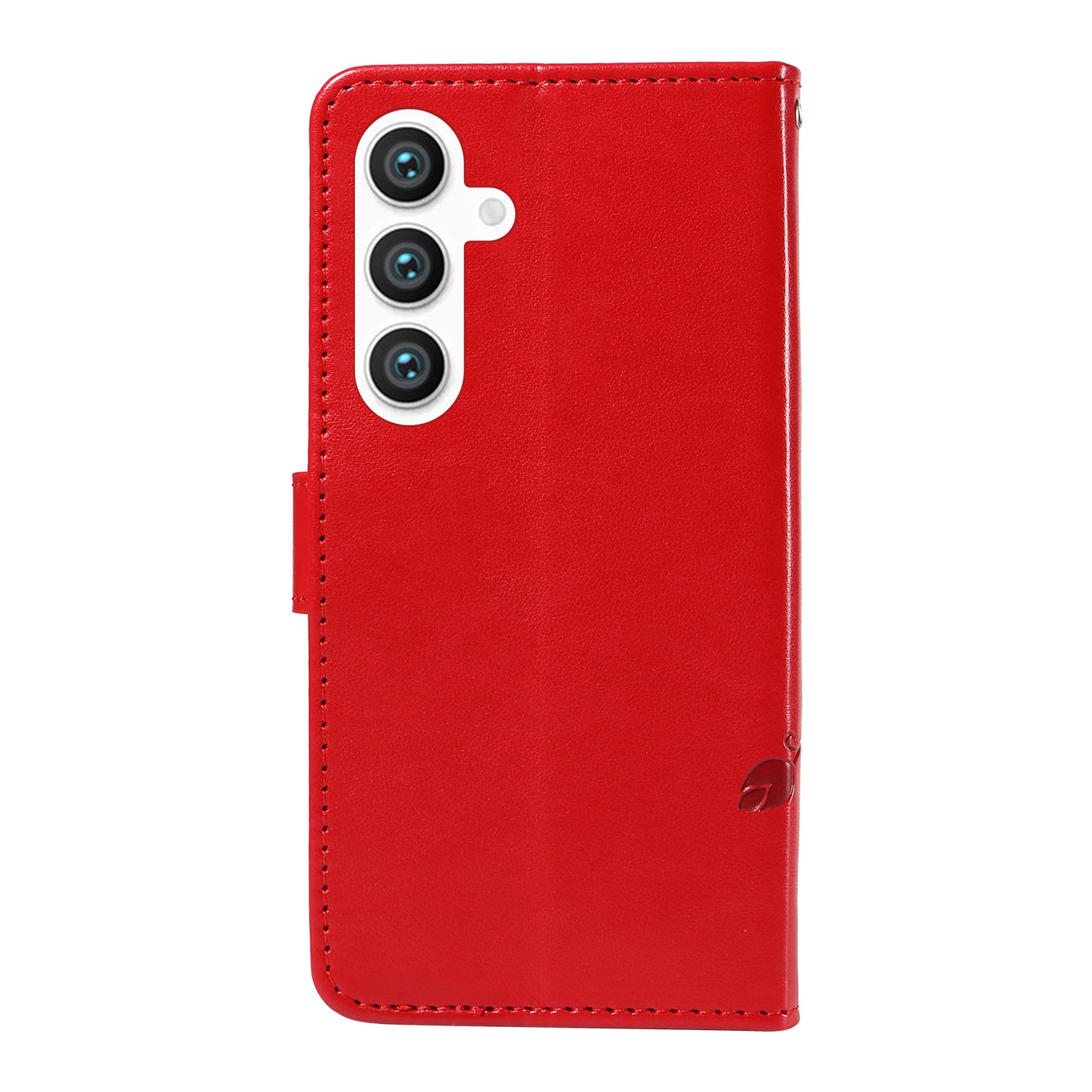 For Samsung Galaxy S24 Flower Blossom Theme Phone Case PU Leather Wallet Flip Cover - Red