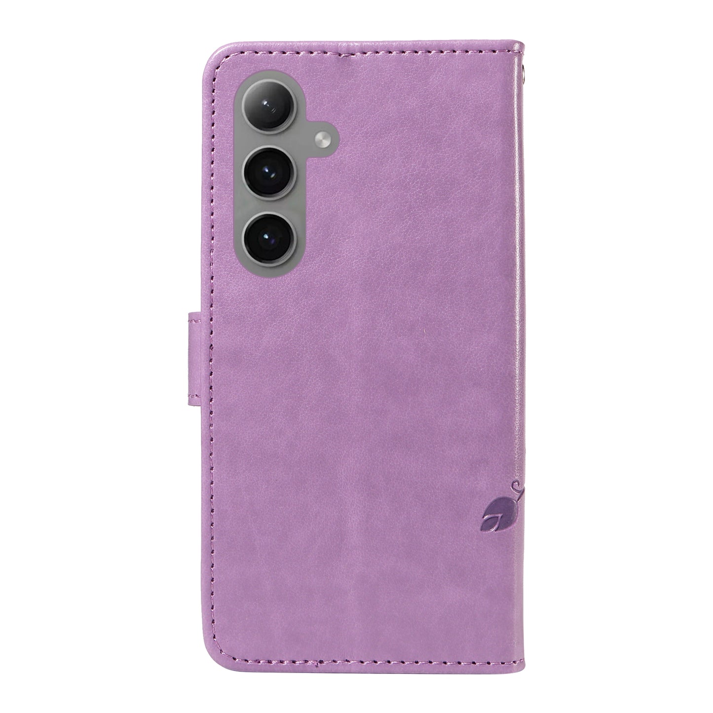 For Samsung Galaxy S24+ Phone Case with Wrist Strap Imprinted Butterfly Flower Stand Cover - Purple