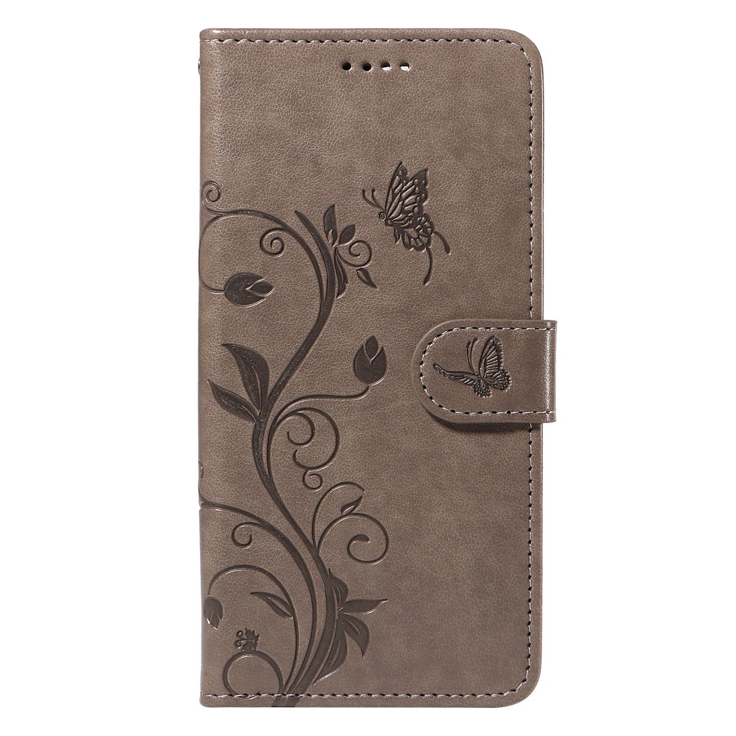 For Samsung Galaxy S24+ Phone Case with Wrist Strap Imprinted Butterfly Flower Stand Cover - Grey