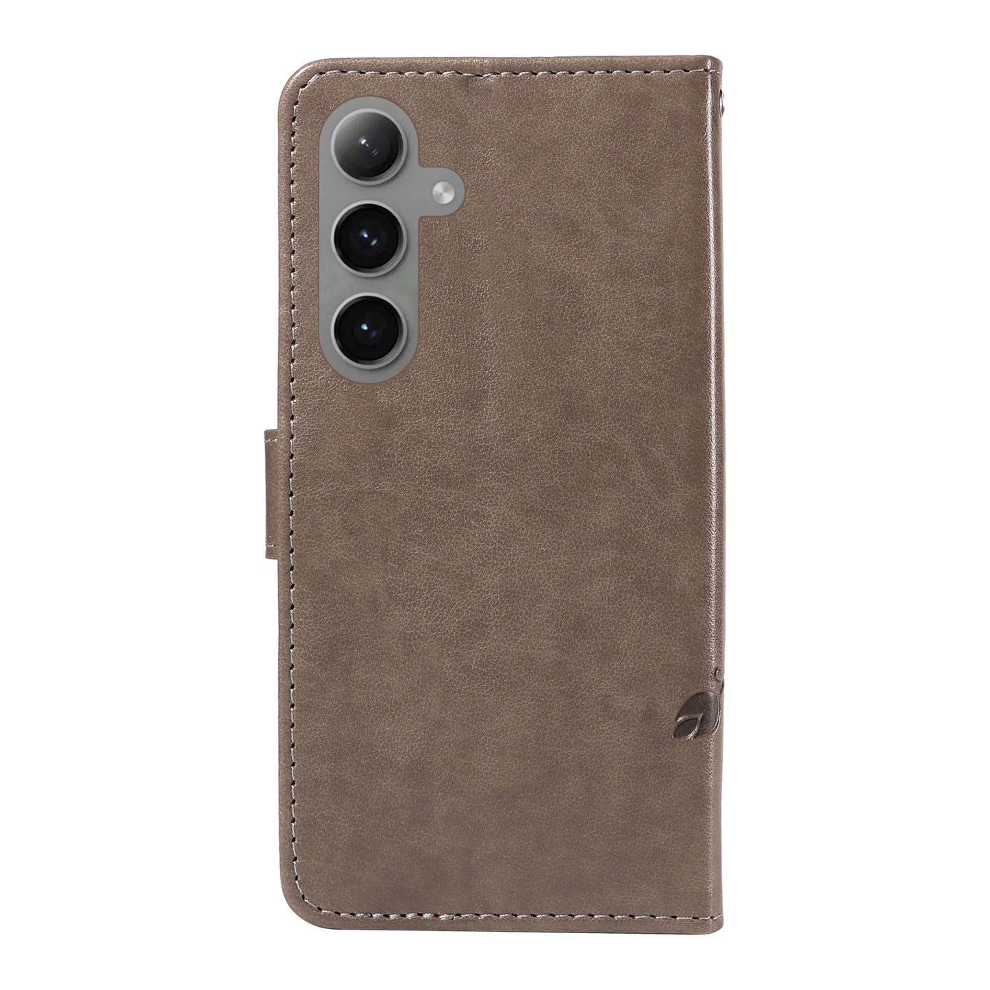 For Samsung Galaxy S24+ Phone Case with Wrist Strap Imprinted Butterfly Flower Stand Cover - Grey