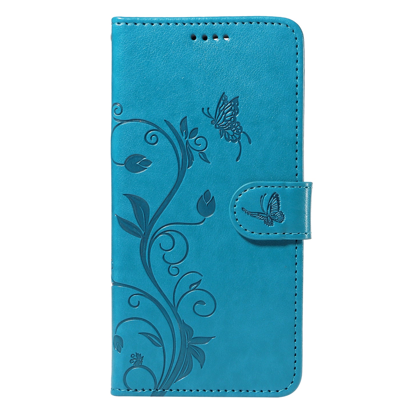 For Samsung Galaxy S24+ Phone Case with Wrist Strap Imprinted Butterfly Flower Stand Cover - Blue